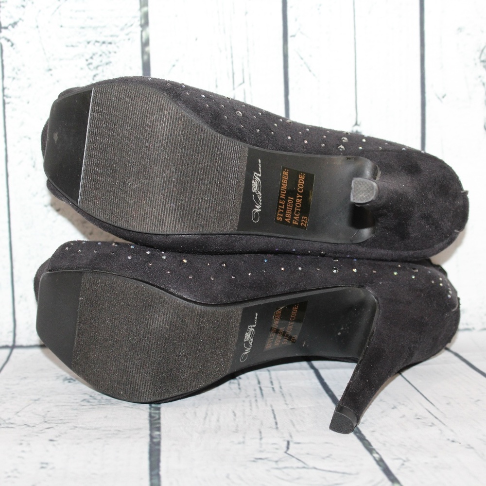 Wild Rose Black Bejeweled Open Toe Ankle Booties - Picture 6 of 8